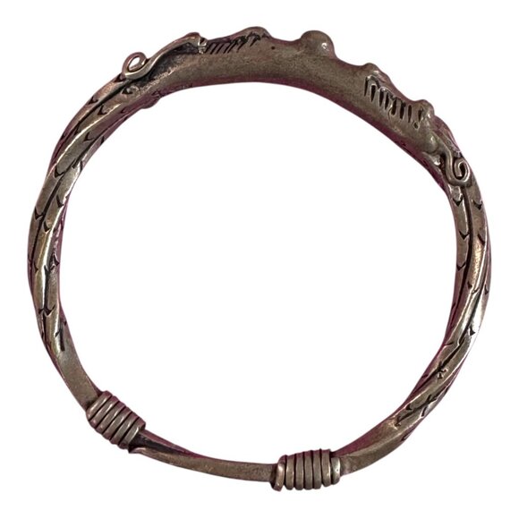 Vtg Dragon Head Double Oriental Theme Tibetan Handmade Silver Bangle Bracelet - Picture 10 of 10